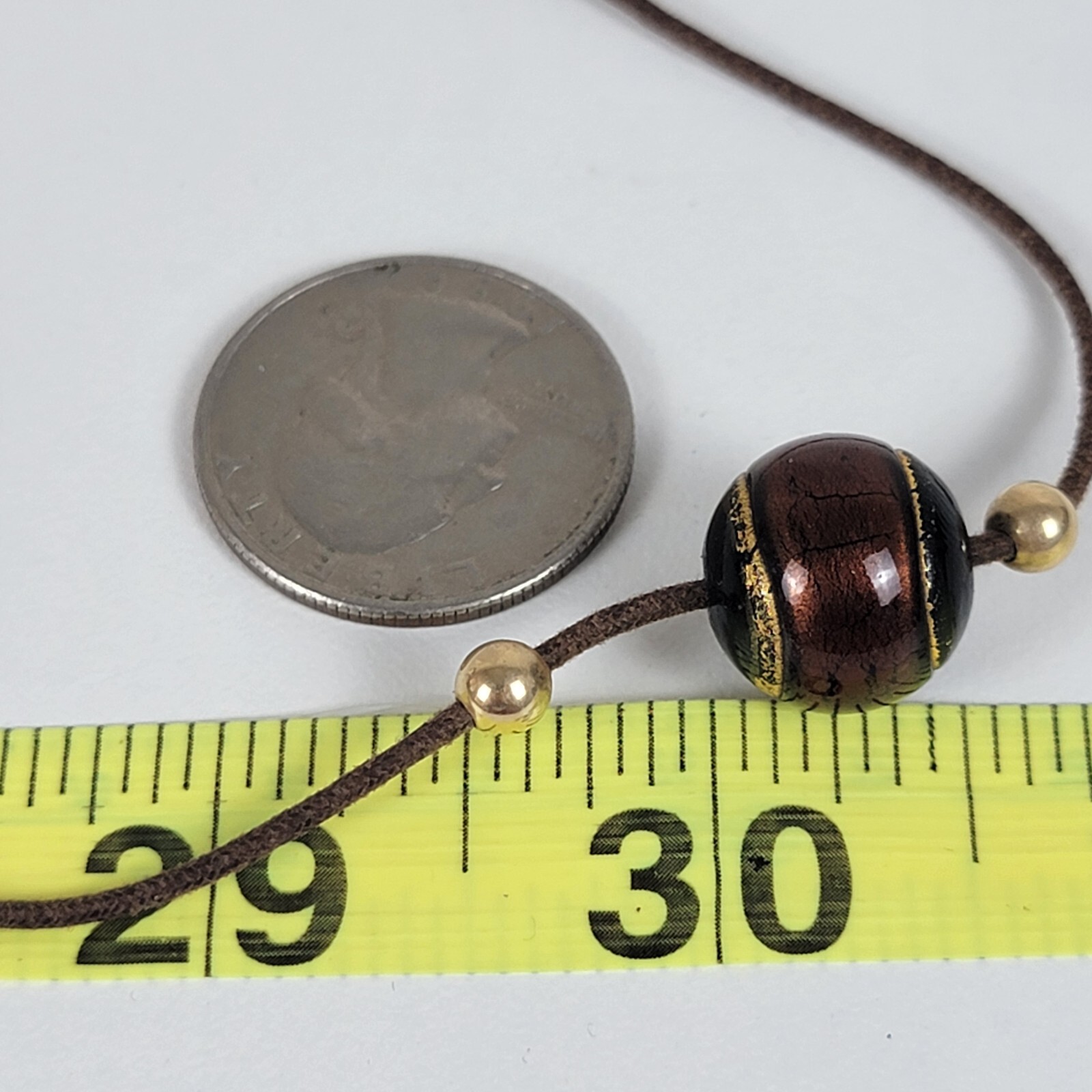 Vintage 14K Gold Millefiori Bead Charm Leather Cord Necklace 17.5 in Spring Ring