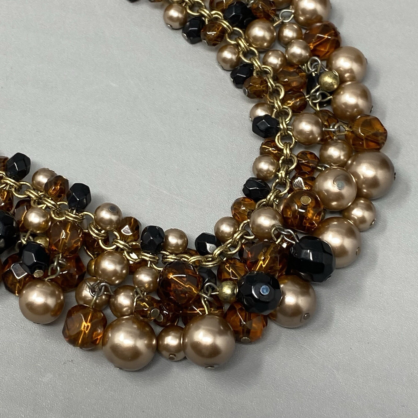 Talbots Fringe Necklace Multicolor Glass Beads Cha Cha Statement Bib Vintage 19″