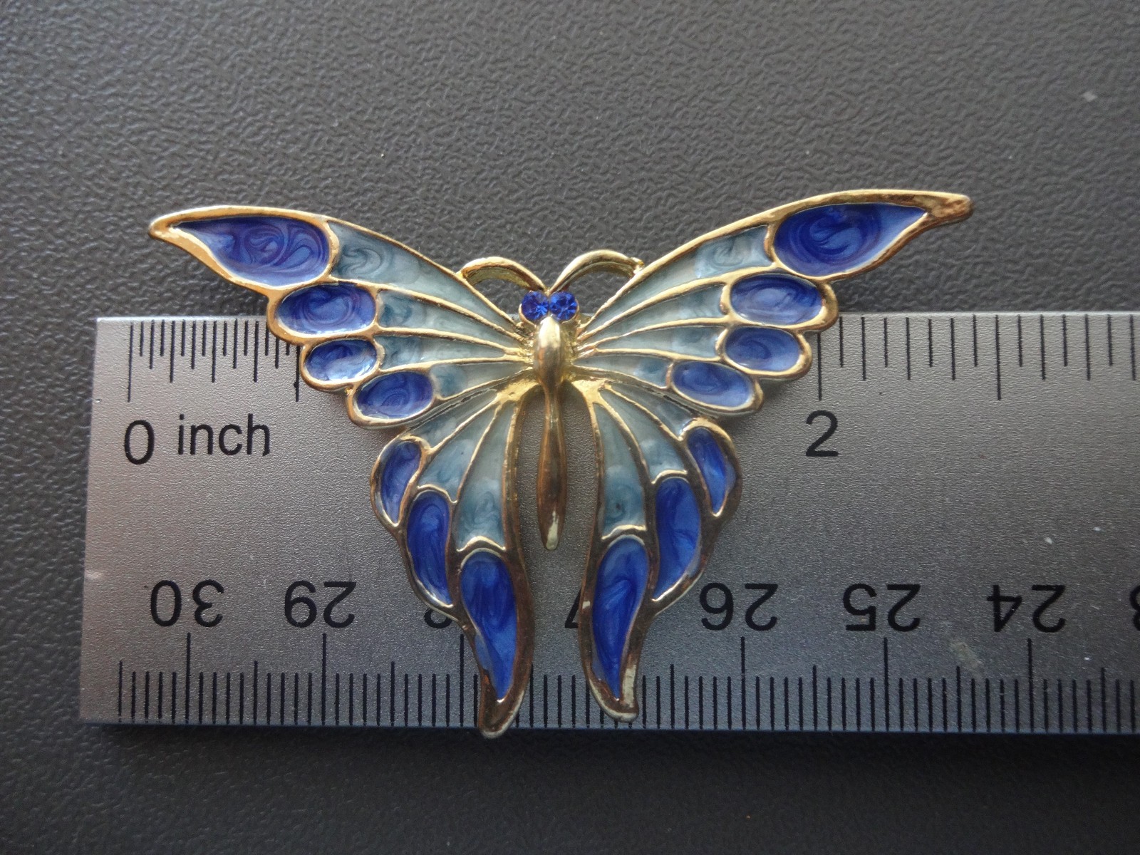 VTG AAi BROOCH PIN Blue & Teal Enamel BLUE RHINESTONES Gold BUTTERFLY