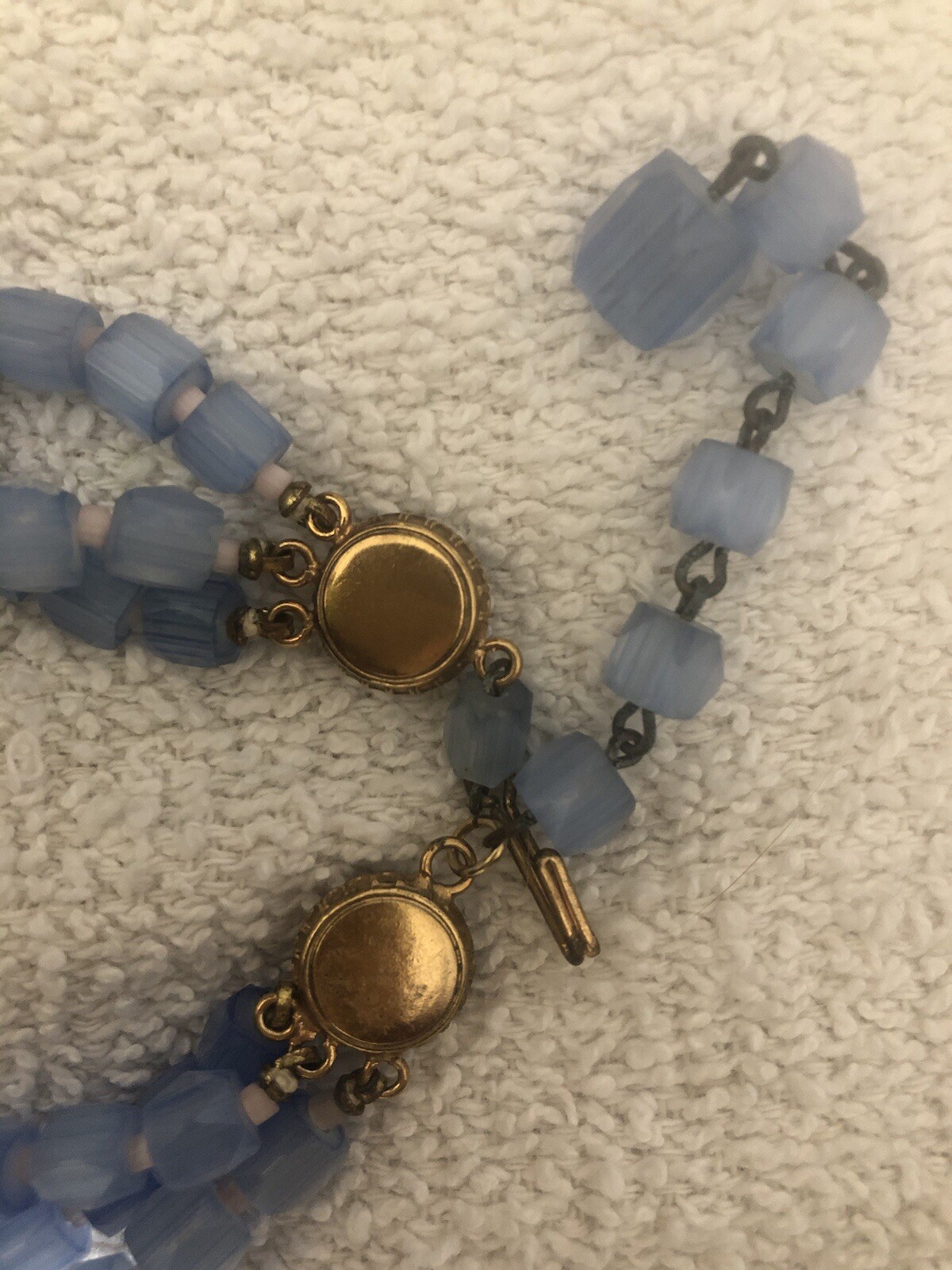 *Blue Glass Bead 3 Stranded Necklace Vintage
