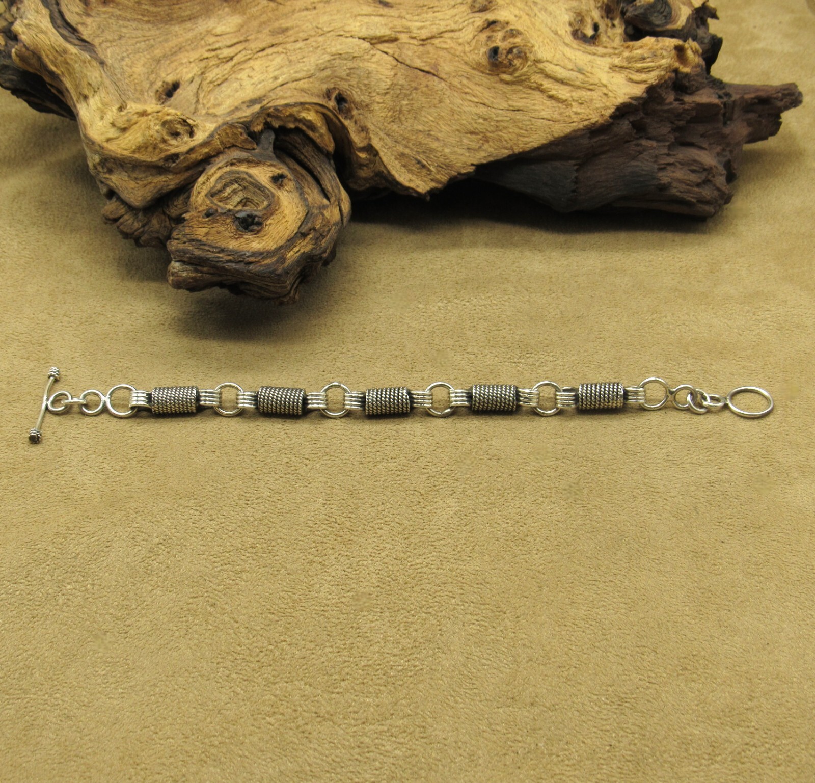 Sterling Silver Wrapped Wire Cylinder Link Bracelet