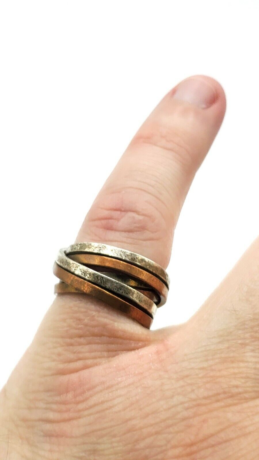 Vtg Signed Mexico Checkmark Artisan Sterling Silver Copper Mixed Metal Ring