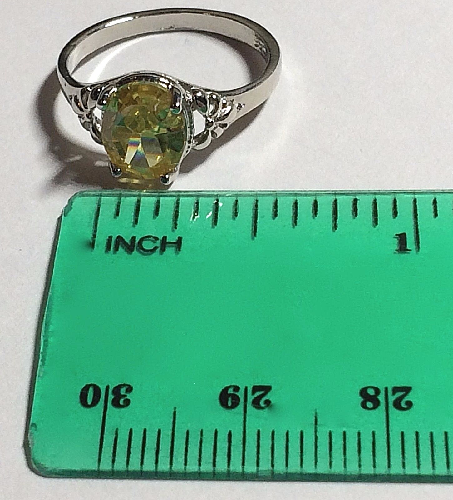 Sterling Silver Citrine Fleur de Lis Ring Size 7 Yellow CubicZirconia Simulated