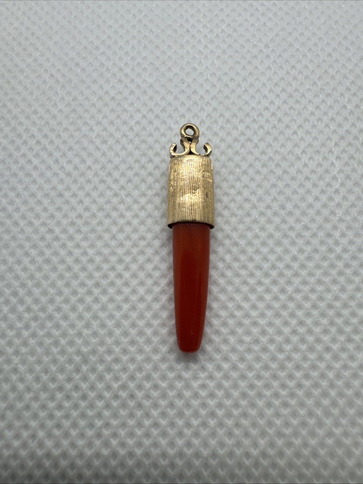 Victorian 14k Yellow Gold Red Coral Horn Charm Pendant 2g Vintage, Antique, Rare