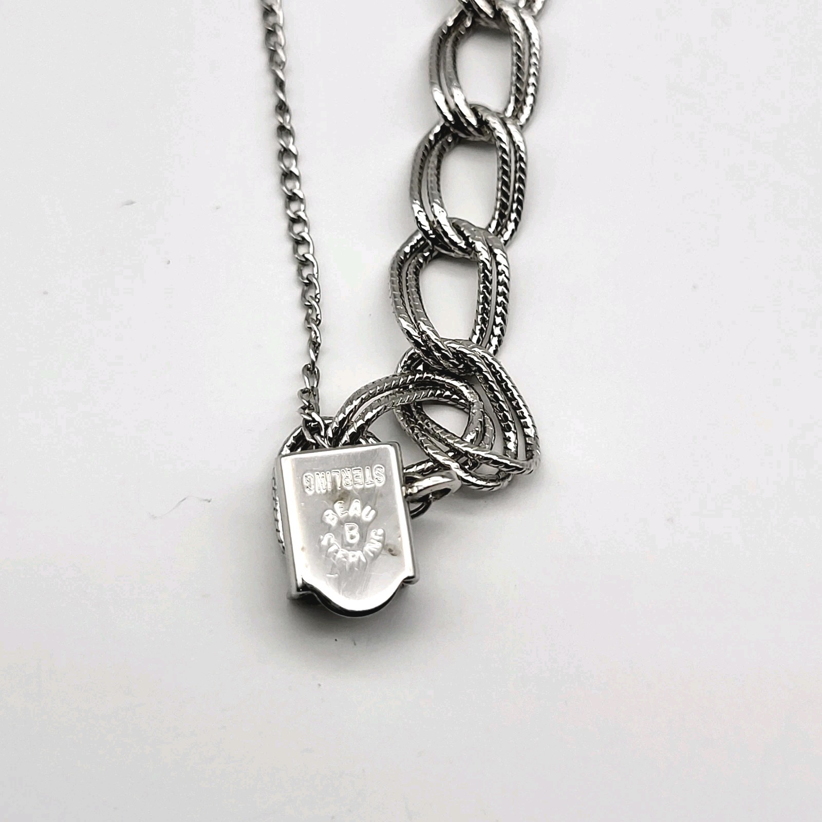Vintage BEAU Double Link Starter Charm Bracelet Signed Sterling Silver 7.25″