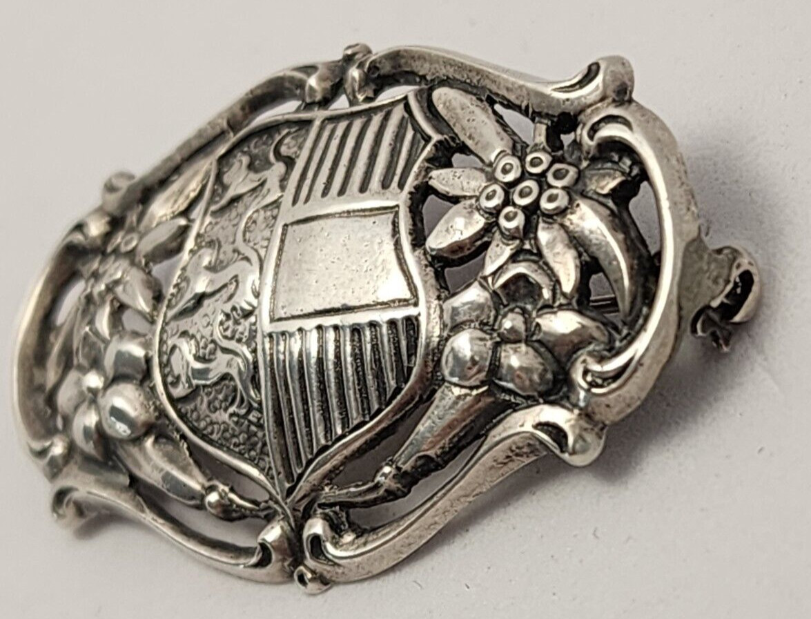 1.7″ Vintage Sterling Silver Austrian Coat of Arms Post War 1950’s Brooch Pin