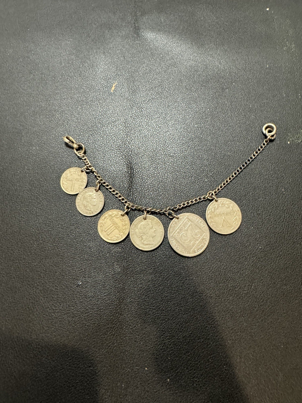 vintage coin charm bracelet Sterling Chain 6.5”