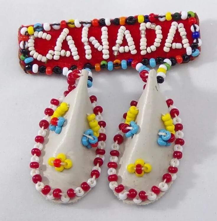Canada Beaded Moccasins Brooch Pin Red Yellow Souvenir Collectible