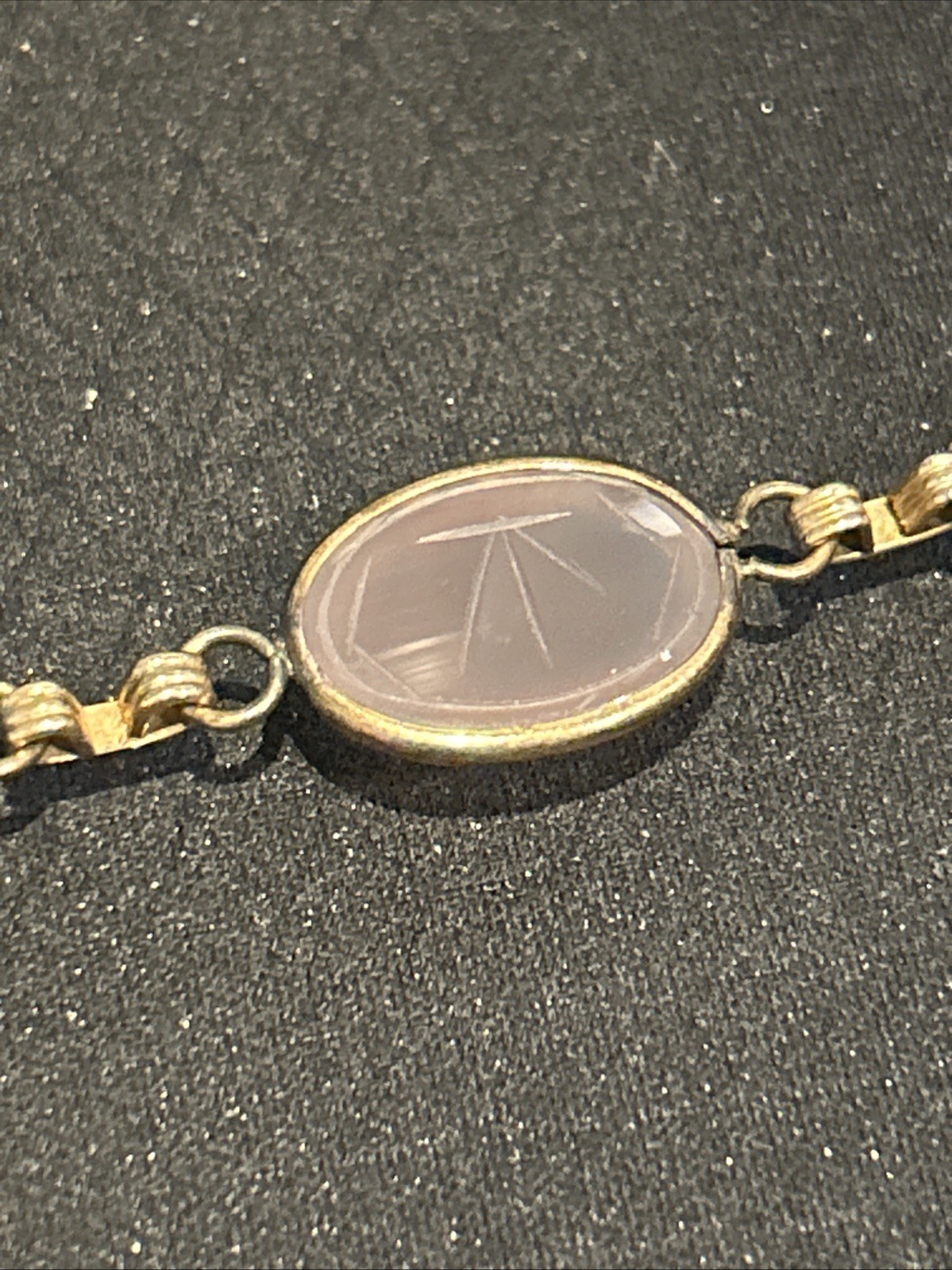 12 K Gold Filled AC Scarab Bracelet Egyptian Revival Carved Stones Needs Repair