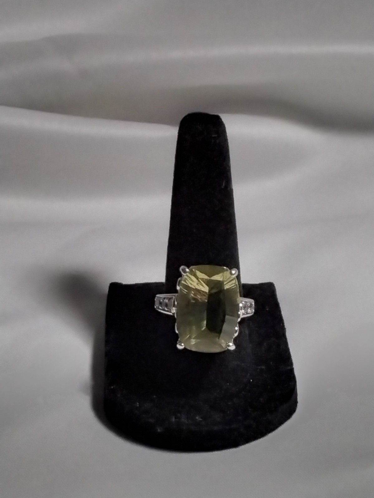 Vintage Lg. Pale Citrine Cushion Cut RING With Ornate Sterling Band Size 7.75