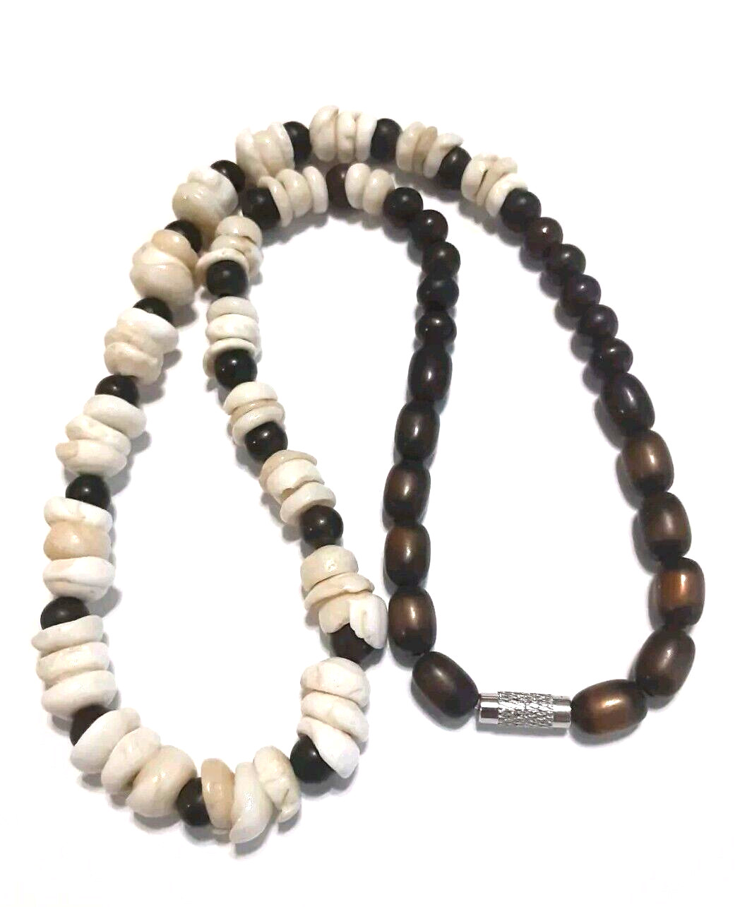 Vintage Puka Shell Necklace with Wood Bead 17.5 in