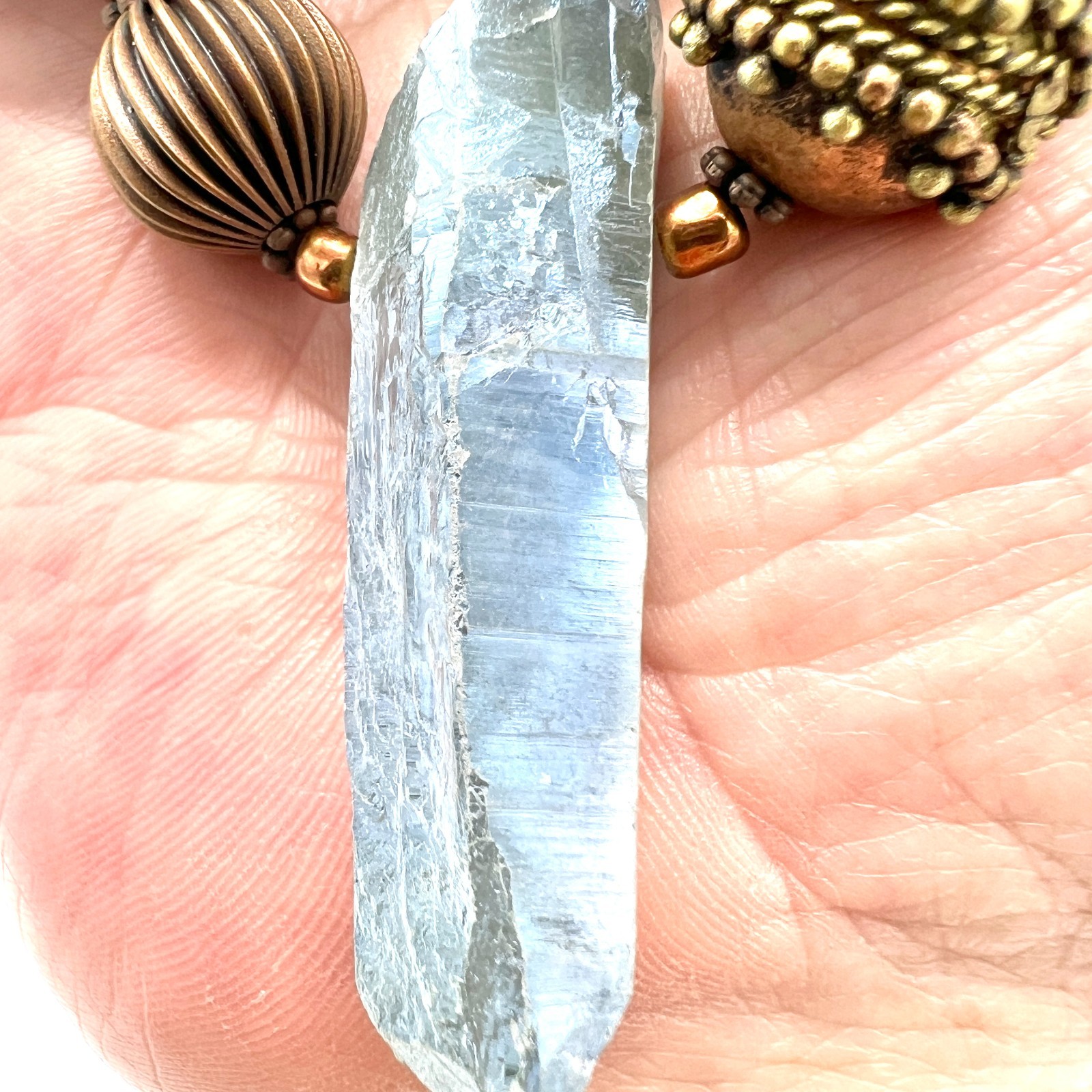 Artisan Raw Crystal & Brass Tone Statement Necklace-Unique handmade Boho Design