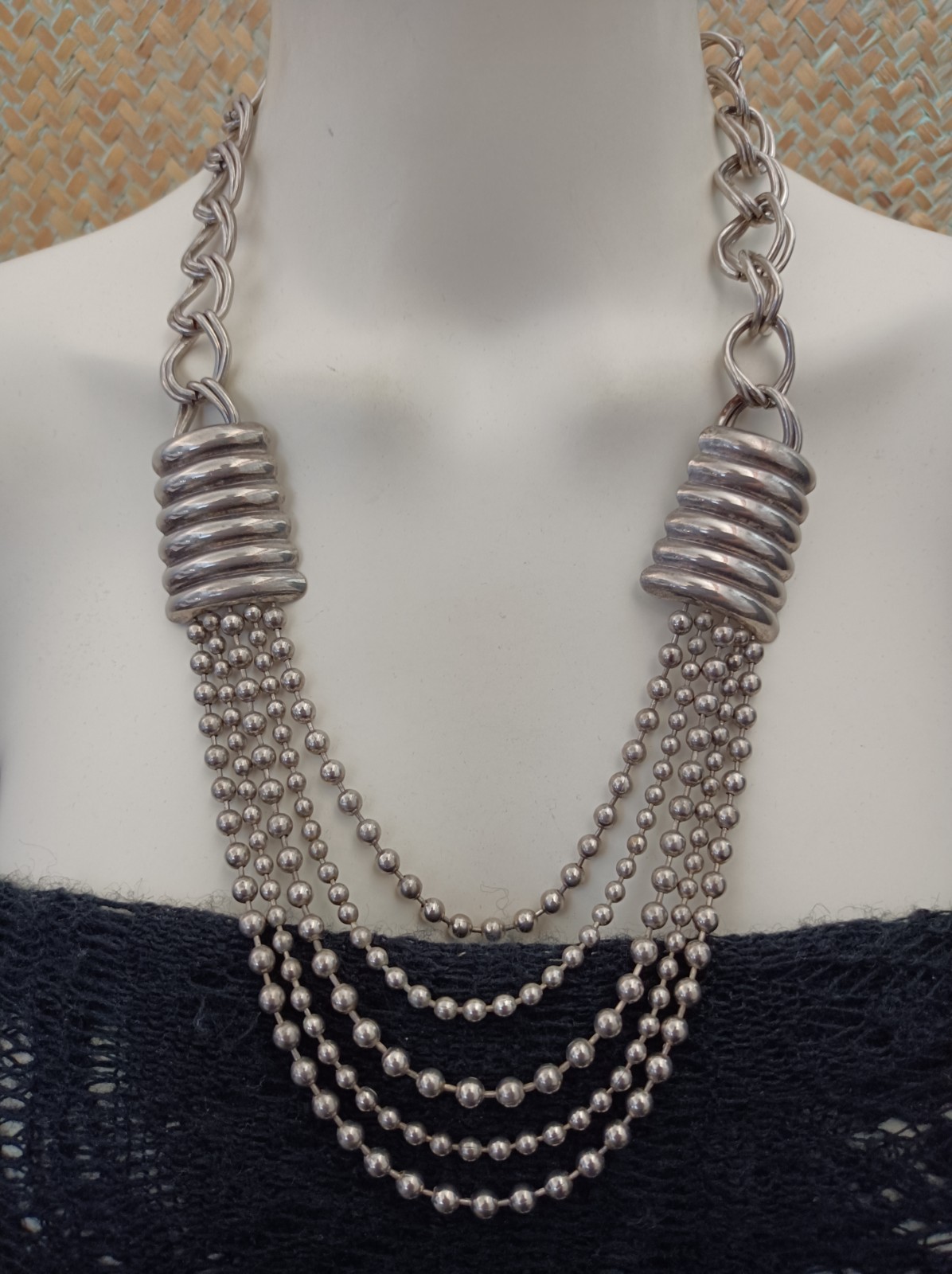 Statement Necklace Coiled Industrial Mechanical Massive Heavy Brutalist Chunky