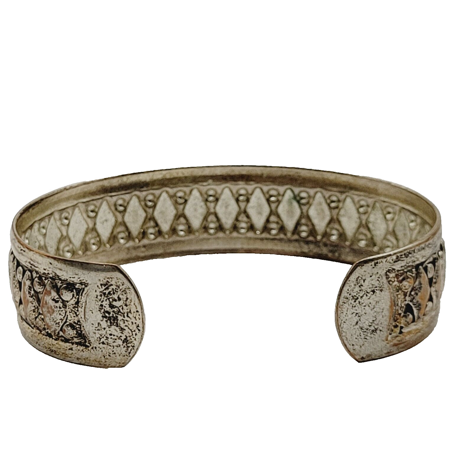 Two Vintage Metal Cuff Bracelets 1 Brass & 1 Silver Tone Patterned Tarnished