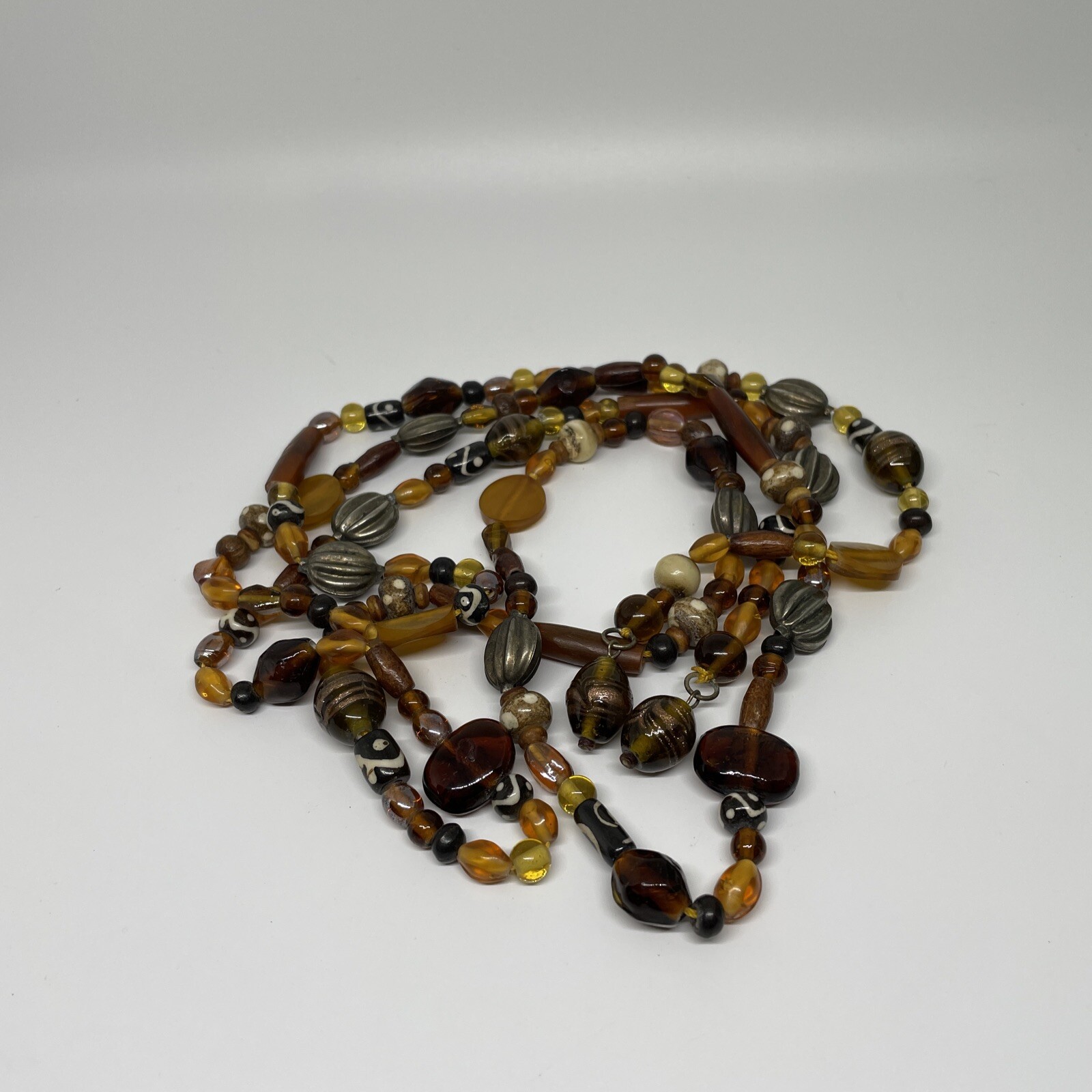 Necklace Multi Strand Wrap Amber Tone Ethnic