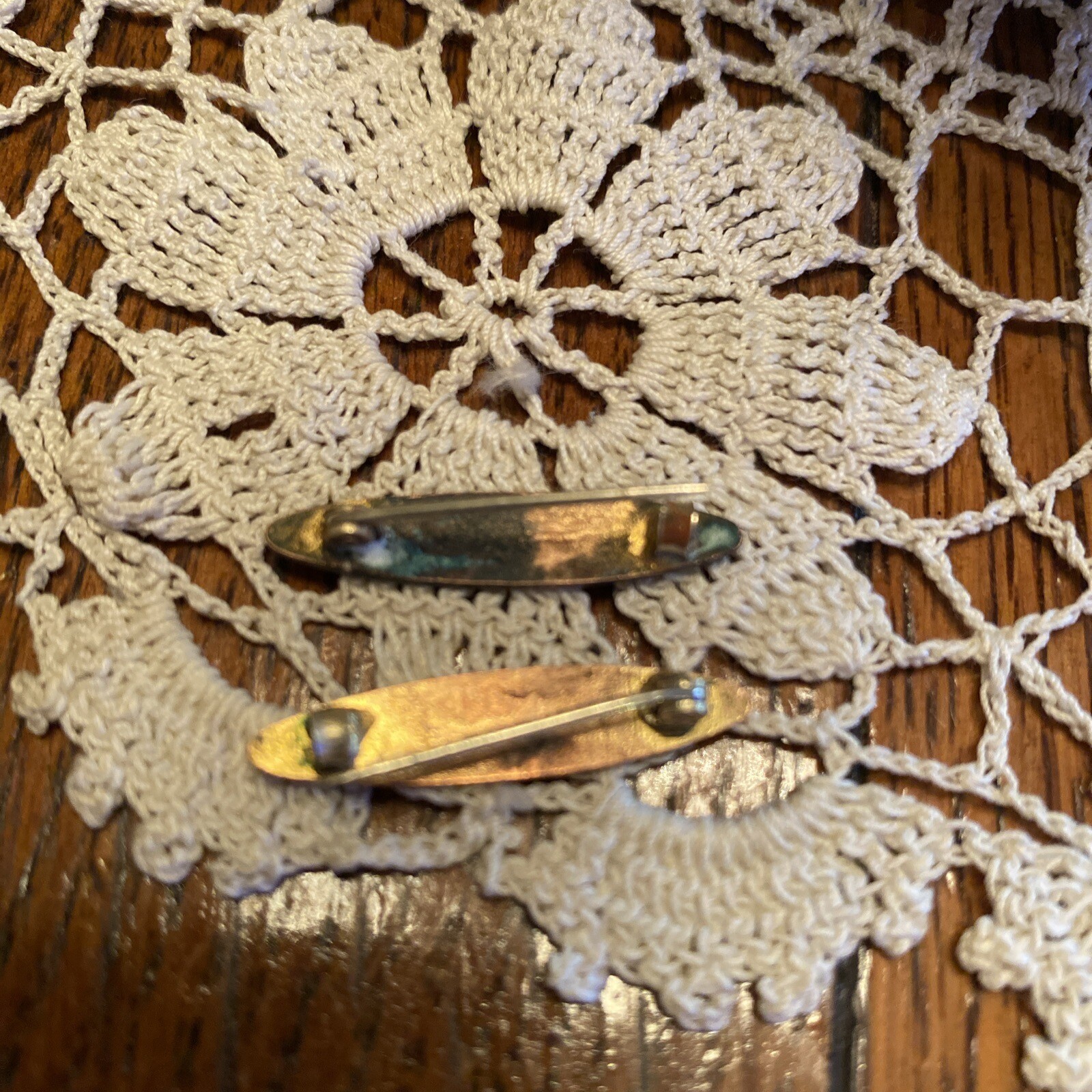 2- 1 inch long Victorian Cloisonné Butterfly Bar Pin Enamel C Clasp Brooch Vtg