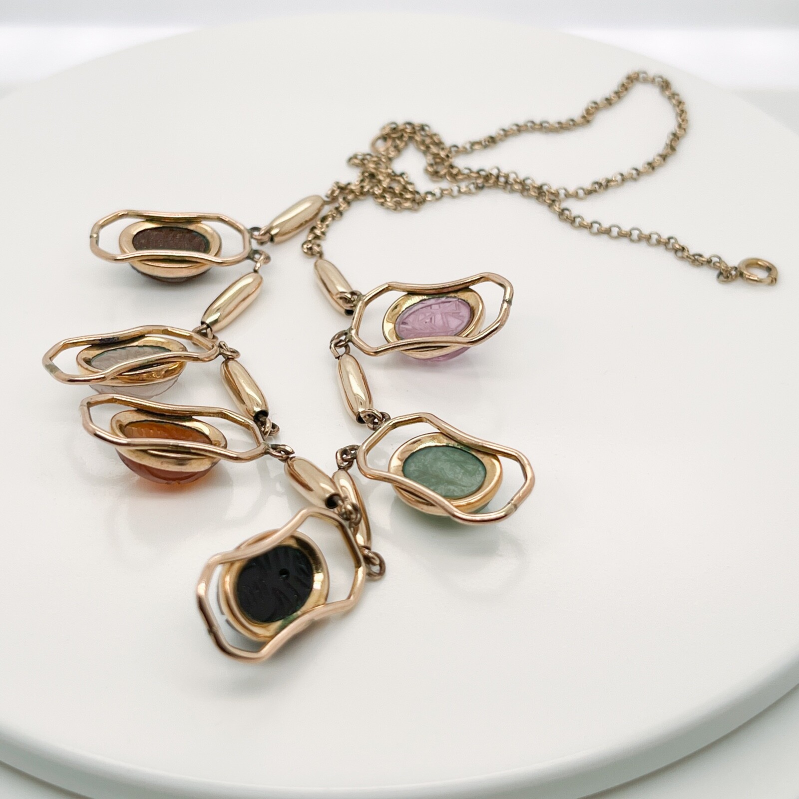 Vintage Estate Gold Filled & Multi-Gemstone Scarab Necklace – VR .