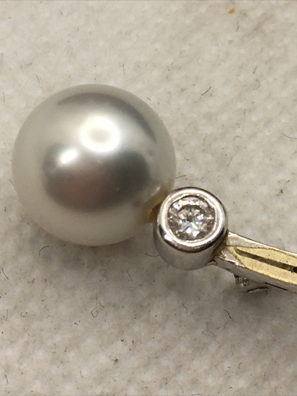 VINTAGE 18K White Gold South Sea Pearl & 0.35CTW Diamond Handmade Pin Brooch 6gr