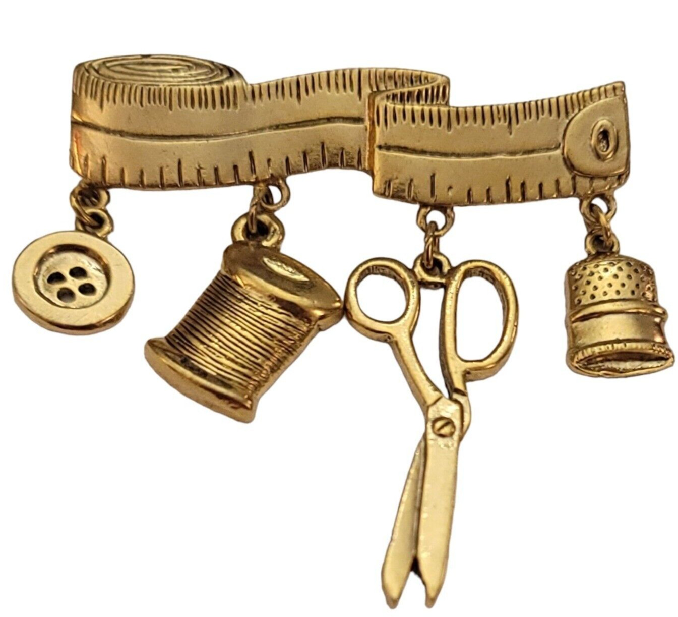 1928 Brand Measure Tape Thread Scissors Sewing Bar Charm Brooch K699