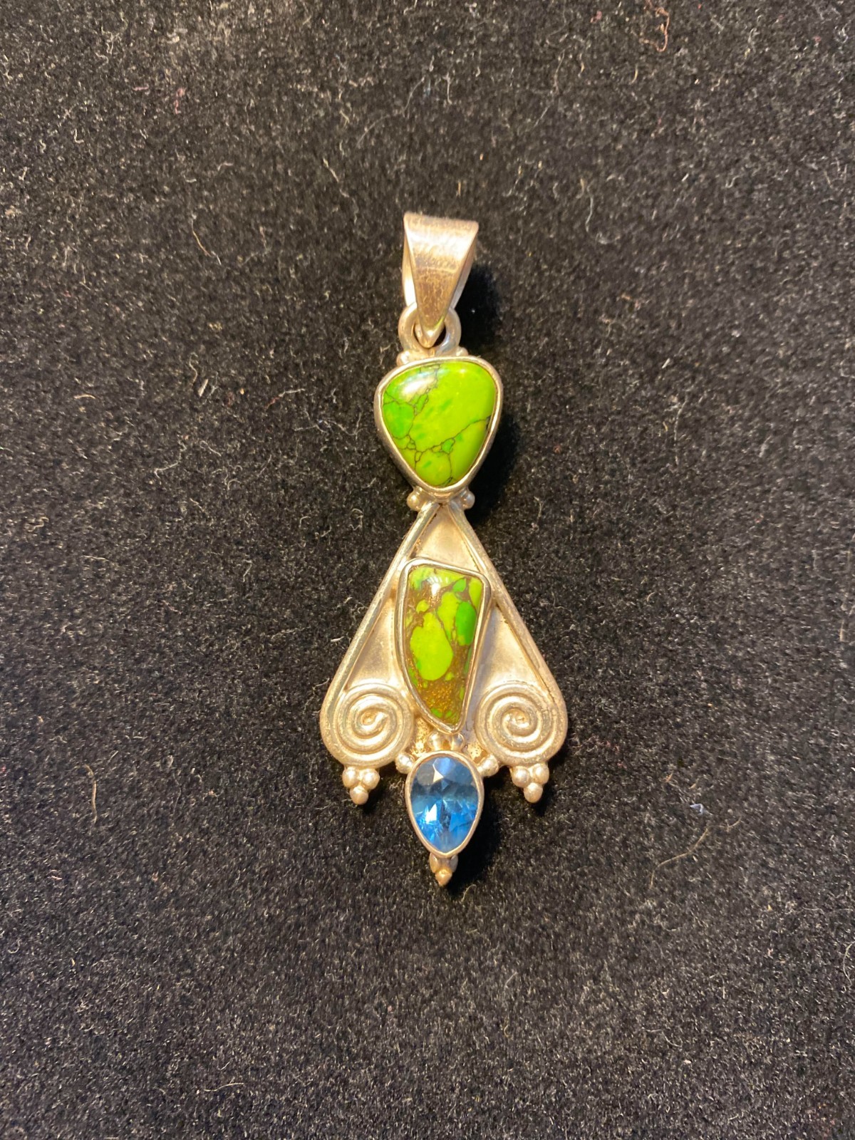 VTG Sterling Silver 925 Pilot Mountain Turquoise Pearl Blue Topaz Pendant 2.5″