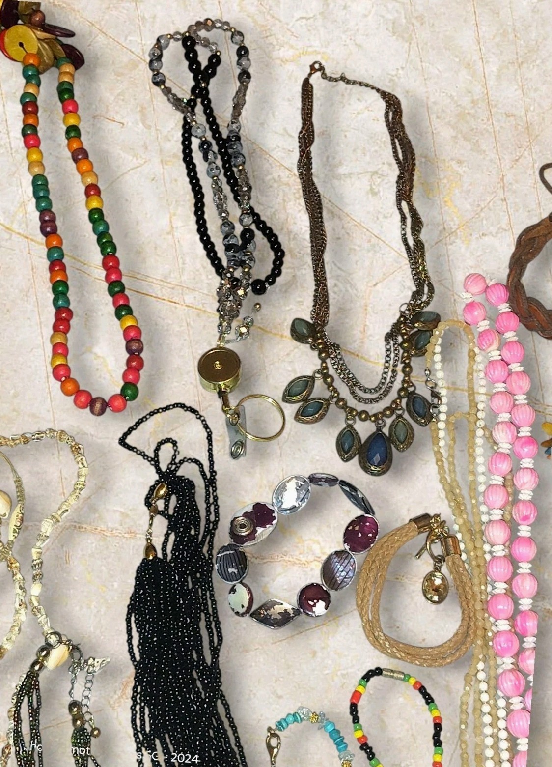 55 Pc Mixed Costume Jewelry Lot Necklaces Bracelets Signed Trifari AE Gwen Boho