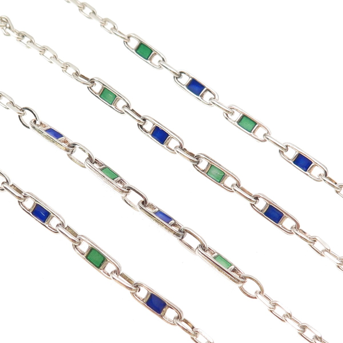 925 Sterling Silver Vintage Italy Enamel Anchor Mariner Cable Chain Necklace 30″