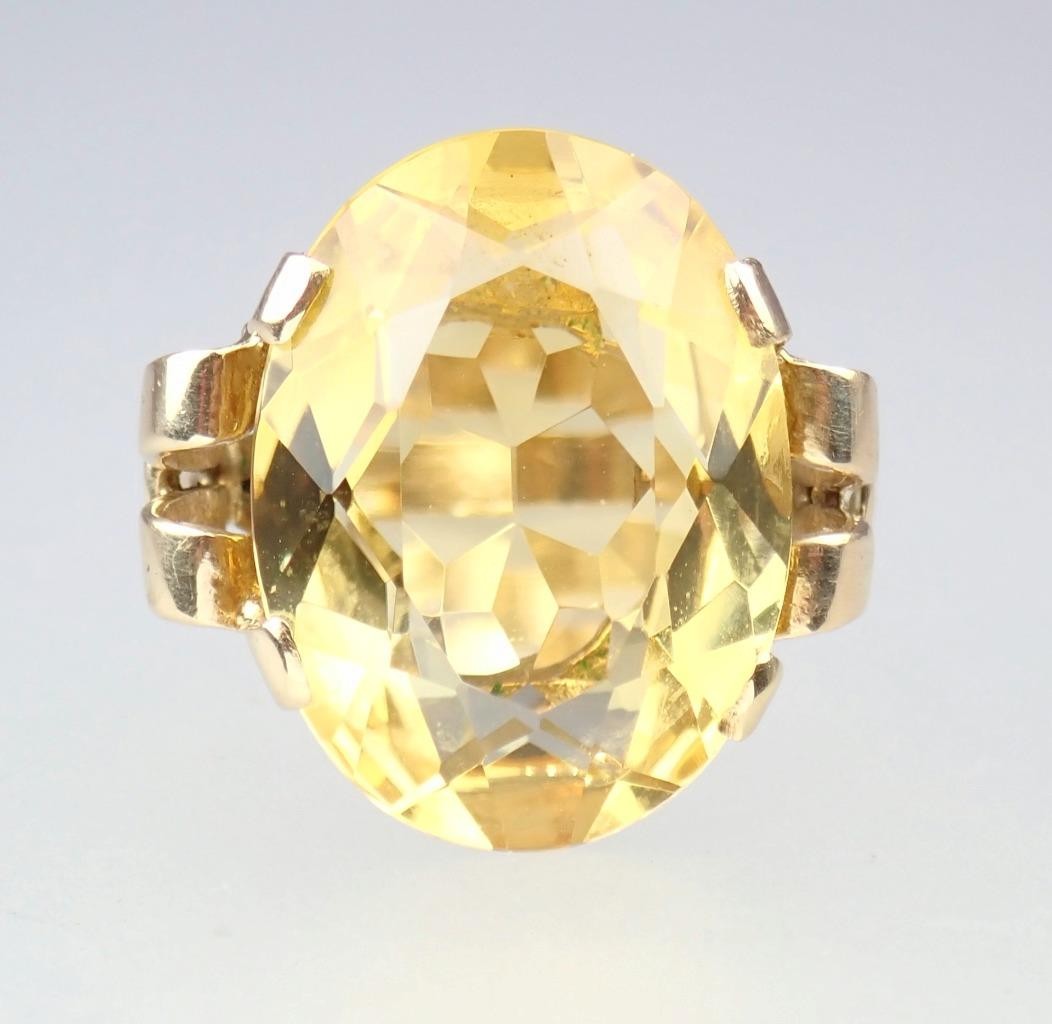 Beautiful Vintage Mid Century 9K Gold 13.3Ct Citrine Cocktail Ring 1960s Sz 8.25
