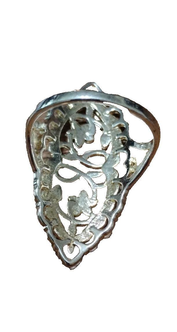 Vintage 1980’s 925 Sterling Silver Flower and Hearts Scrollwork Elongated Ring