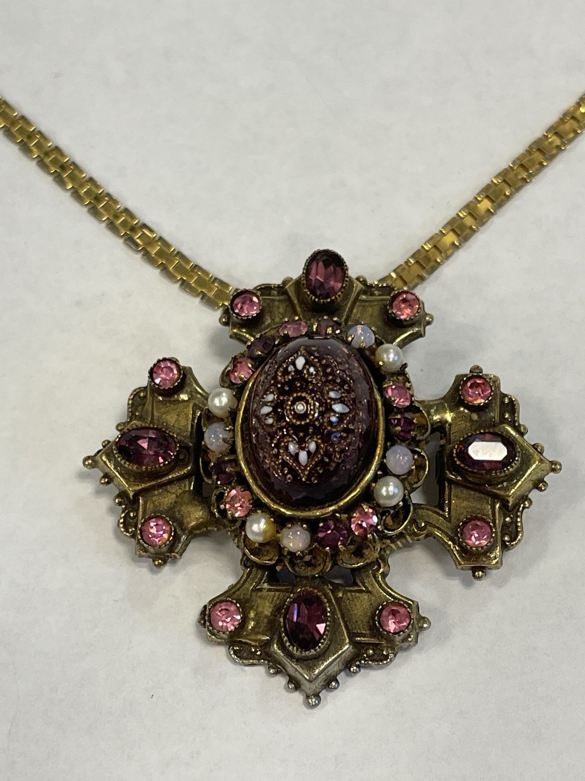 ORIGINAL BY ROBERT VINTAGE MALTESE CROSS RARE PENDANT BROOCH/PIN AWESOME COLORS