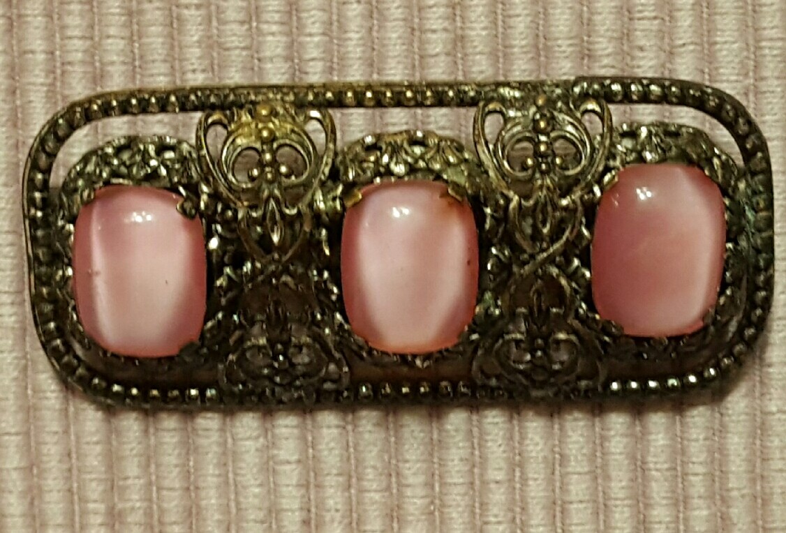 Vintage Jewelry Signed CZECHO BROOCH PIN Pink Stones Silvertone