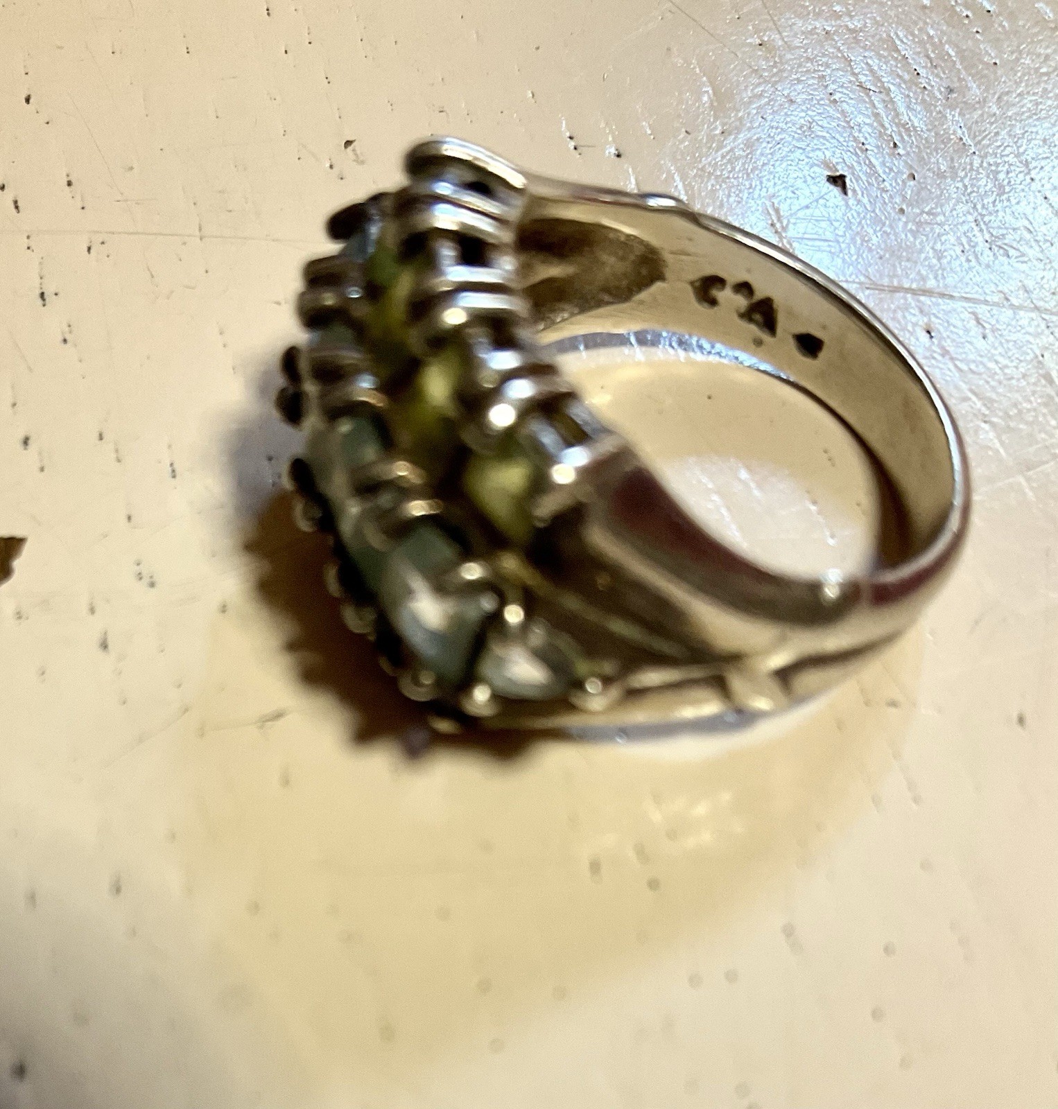 Vintage Multicolor 14 Stones Sterling Silver Ring Size 6.5 Green Purple Blue 925