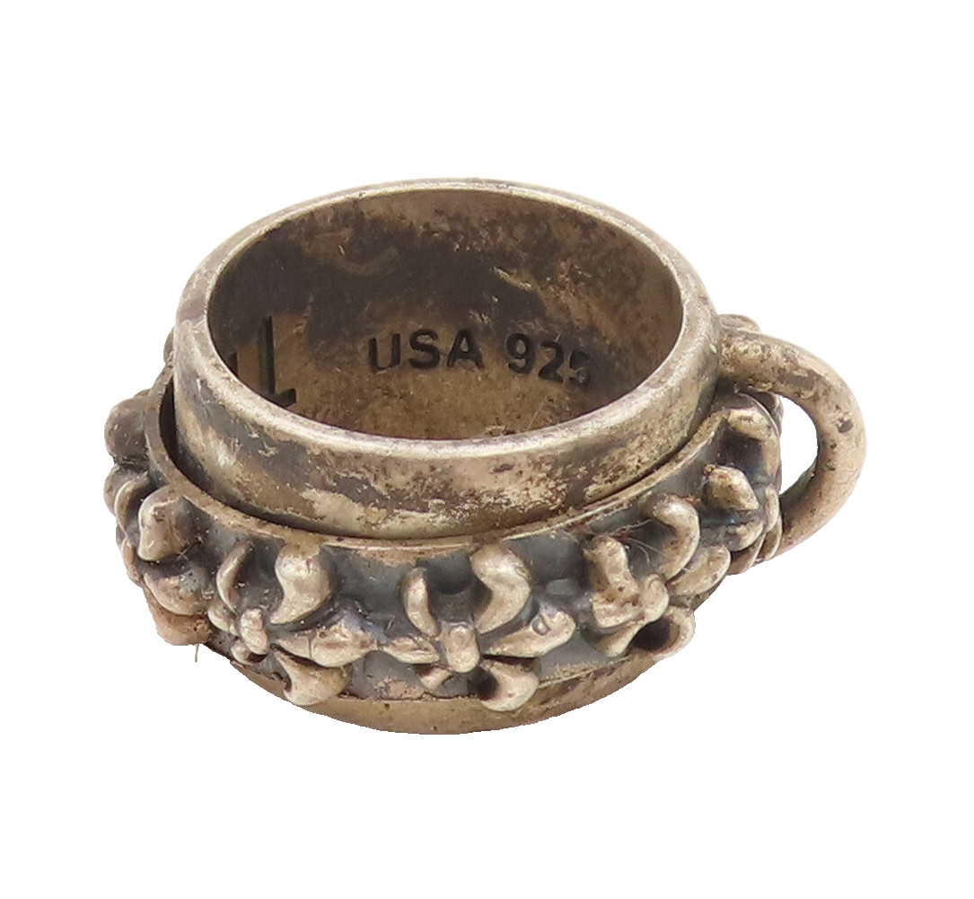 BERYLL USA 925 Silver Vintage Carved Flower Band Solid Ring Sz 7.75 RG26881