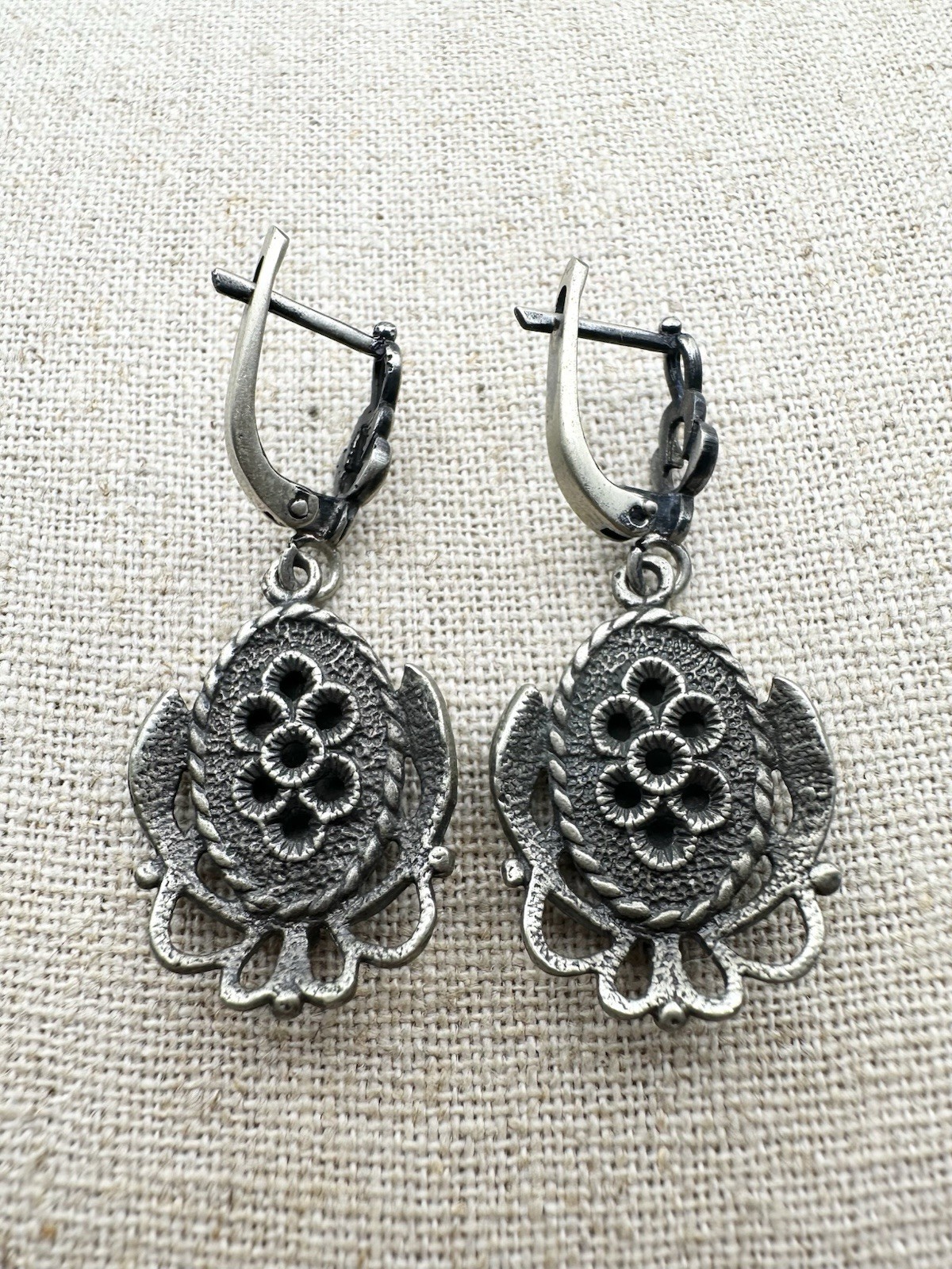 Vintage Soviet USSR Enamel Floral Earrings