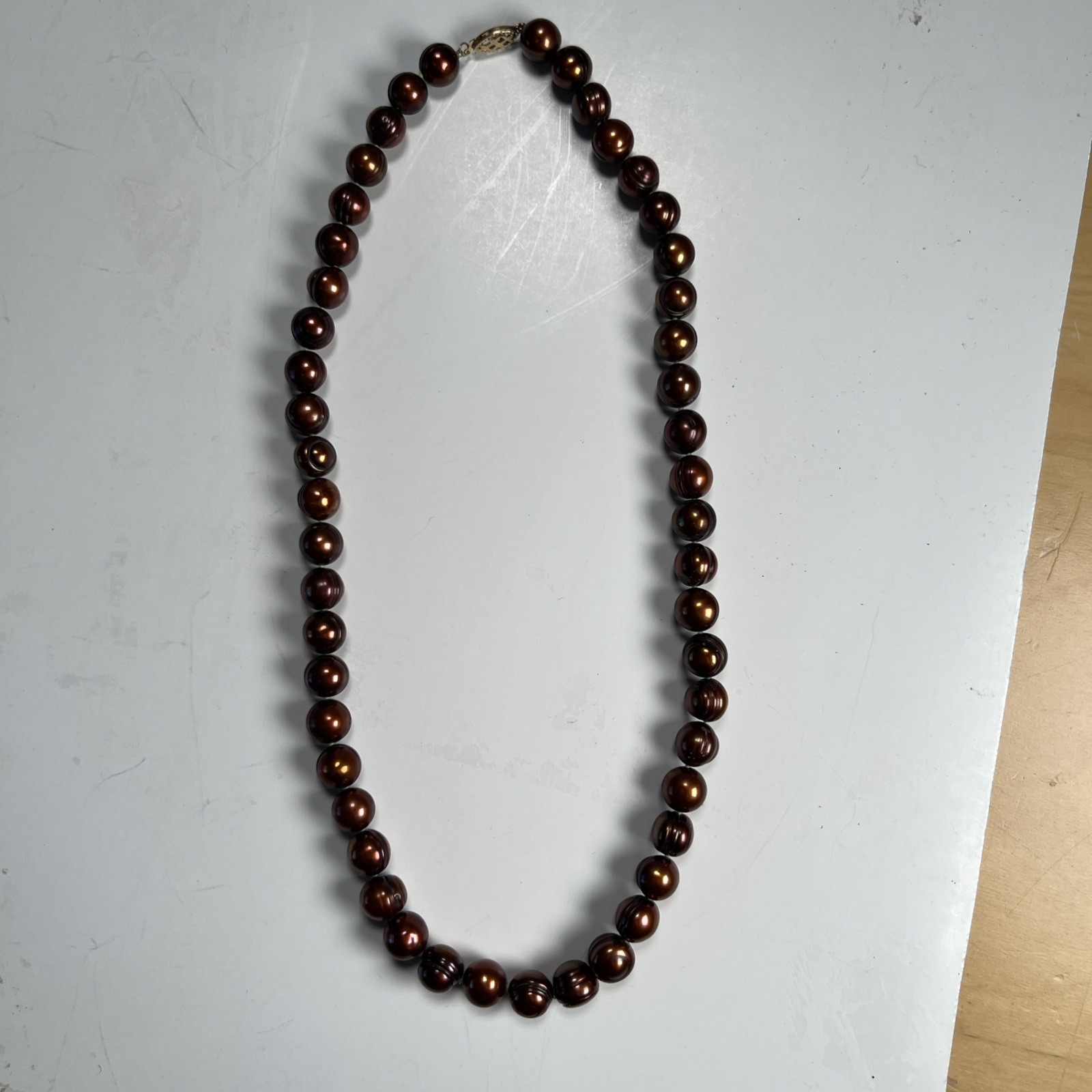 Copper Color Cultured Pearl Necklace w/ 14K CP Fish Hook Clasp 20″ Necklace