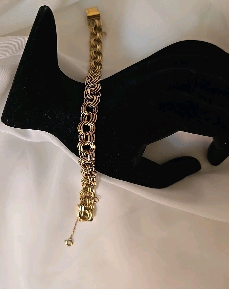 KREMENTZ Starter Charm Bracelet Triple Link Gold Overlay 7.75″
