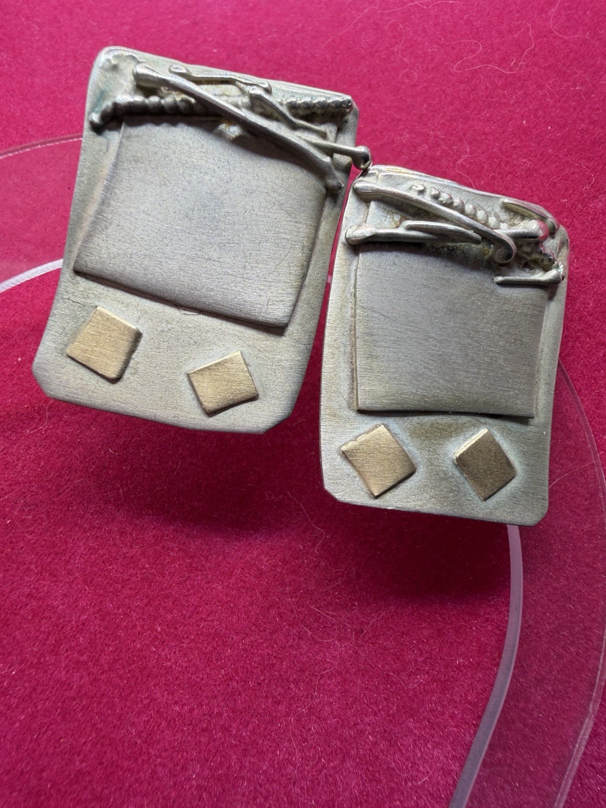 Artisan Studio Mixed Metal Brooch & Earring Set – Sterling Silver, 14K Modernist