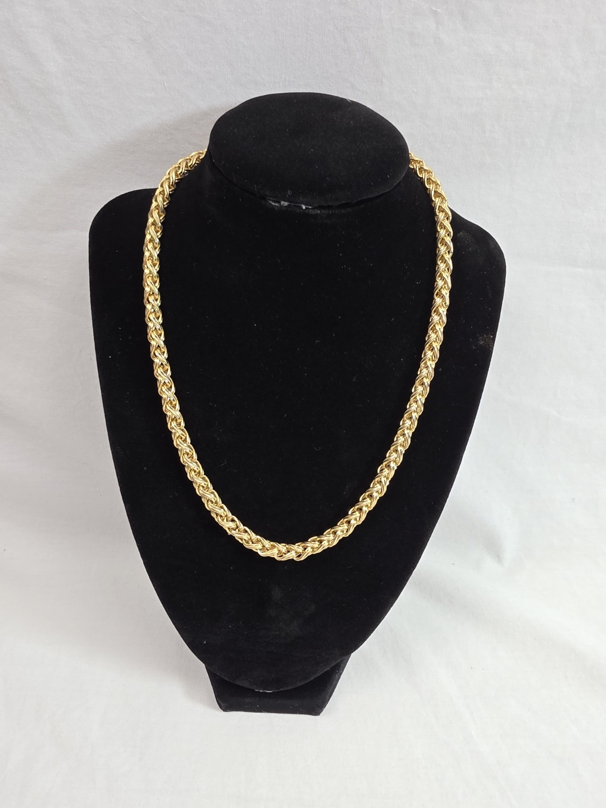 Vintage Gold Tone Wheat Chain Necklace Braided Spiga Woven Link Spring Ring
