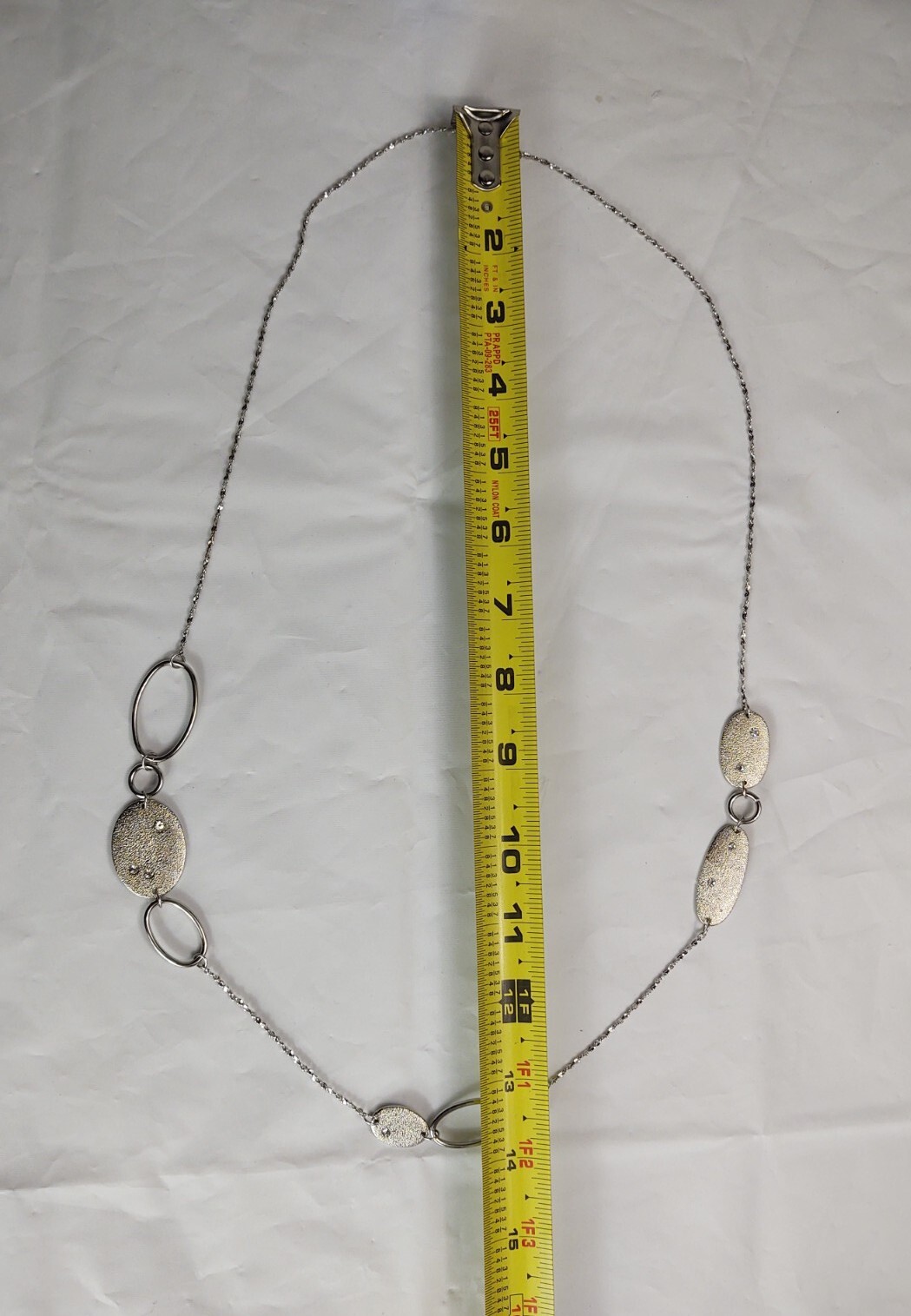 Vtg Gwen Necklace Long Silver Tone Glitter Unique Beads Crystals Costume Jewelry
