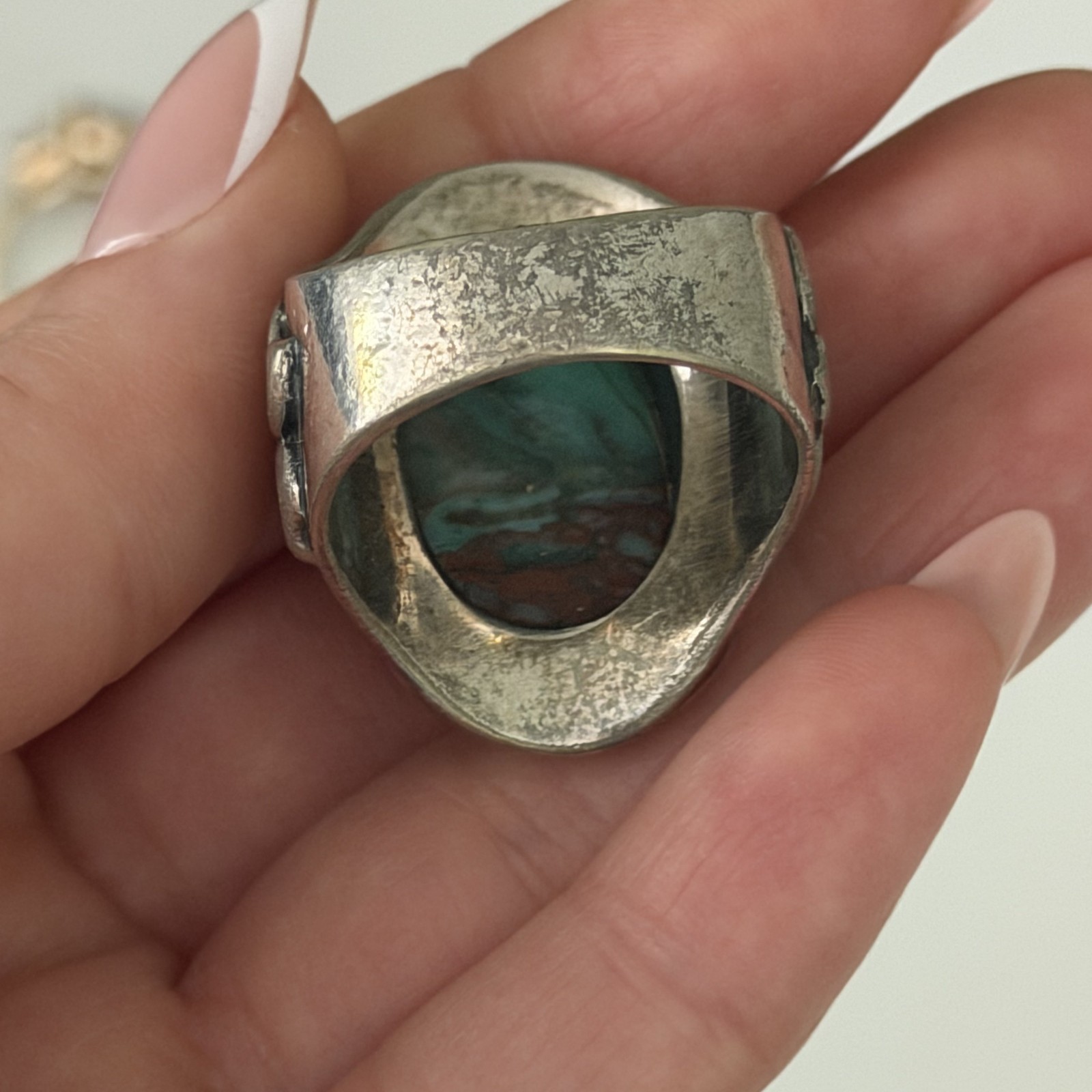 Vintage 925 Sterling Silver Big Bloodstone Southwest Chunky Heavy Ring Sz 10.25