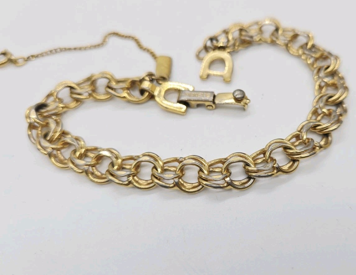 Monet Bracelet small Double Ring Gold Tone Chain Link Couture Vintage 7.25 in