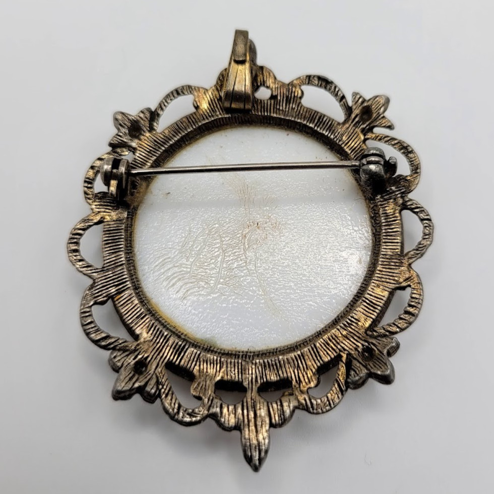 Vintage Rococo Two‑Women Portrait Brooch/Pendant Sapphic Romantic Miniature Art