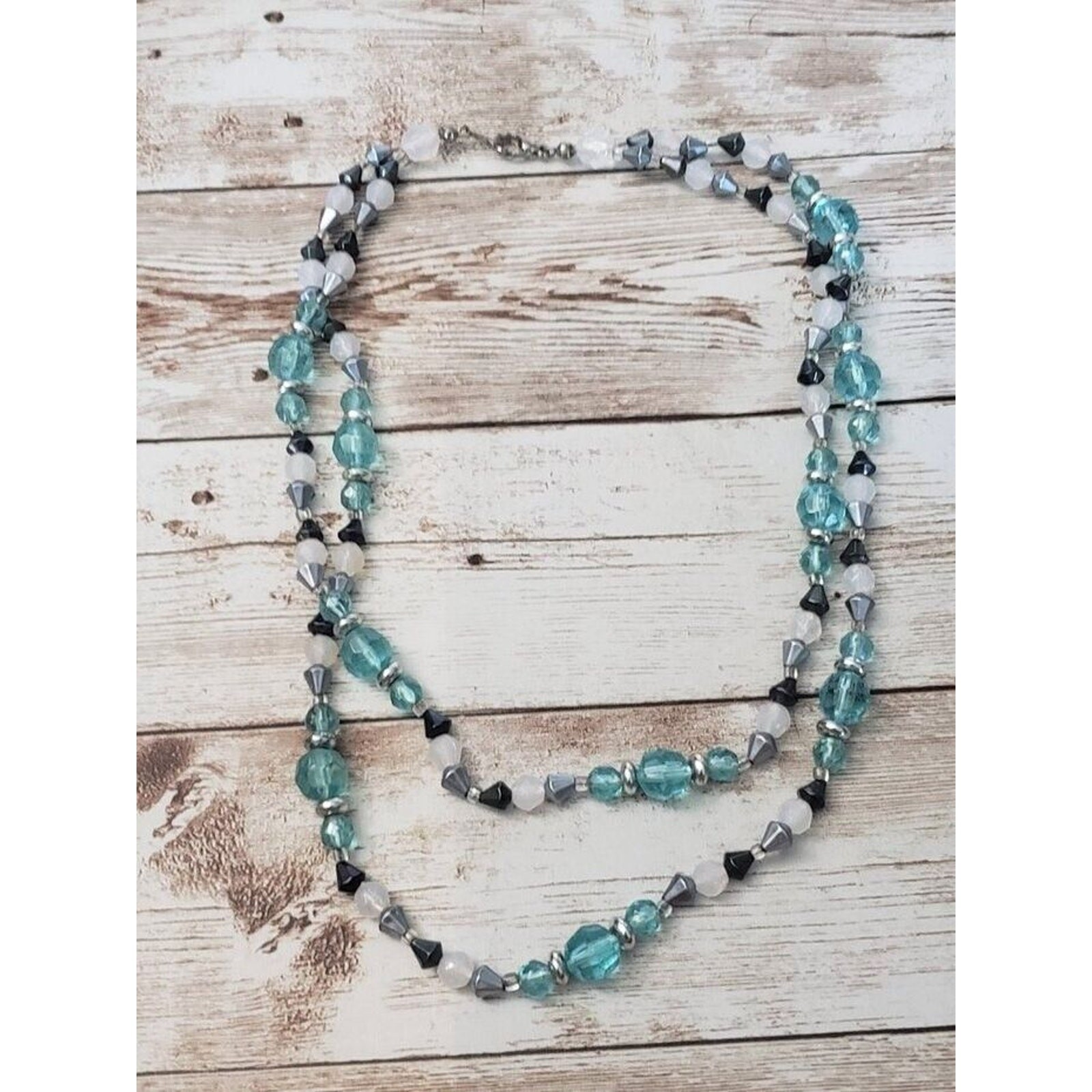 Vintage Necklace Double Strand Beaded Necklace – Blue Tones