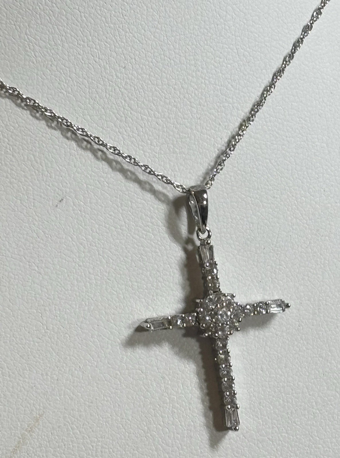 Vintage 925 Sterling Crystal Cross Necklace 18” 3)4 X 1”