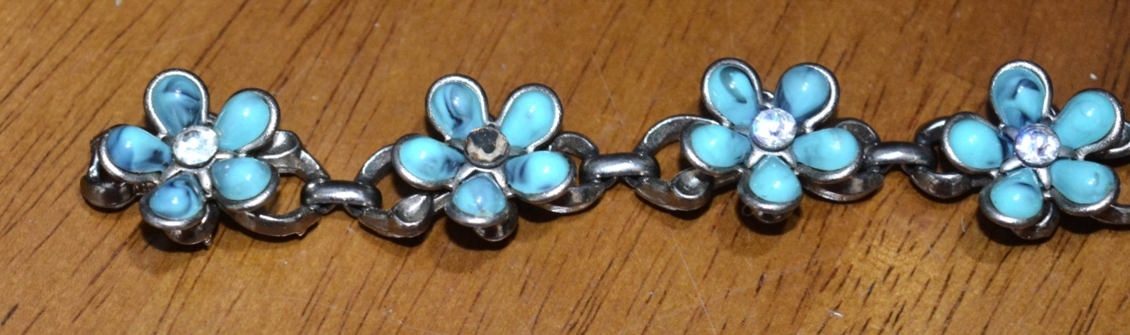 VTG Blue Opal Turquoise & Rhinestone Sterling Silver Bracelet & Necklace Choker