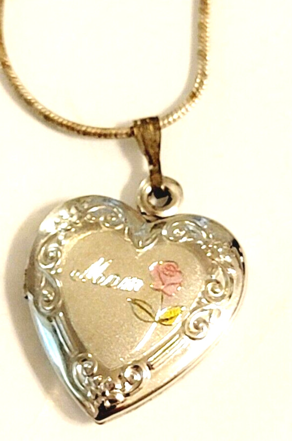Modern Mourning Necklace Pendant Heart Locket 925 Italy ‘Mom’ Inscribed Memorial