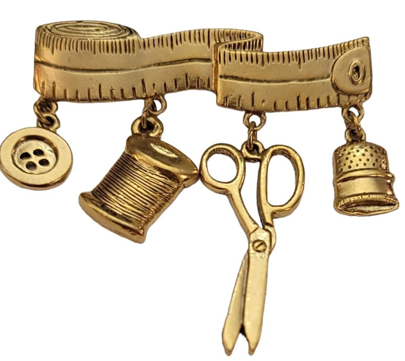 1928 Brand Measure Tape Thread Scissors Sewing Bar Charm Brooch K699