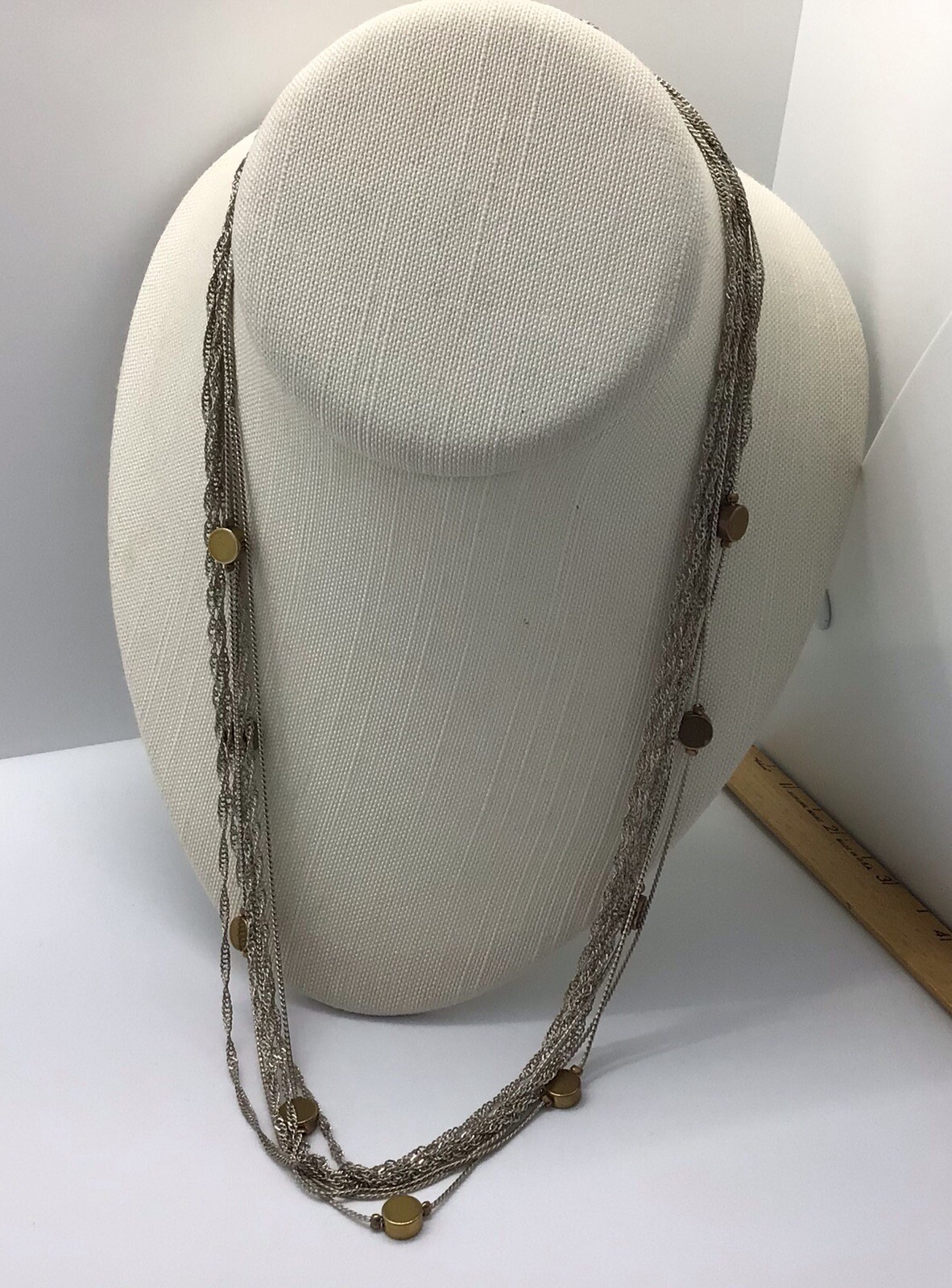 Vntg Necklace Multi (8) Strand GoldTone Small GoldTone Inserts Approx 12” Length