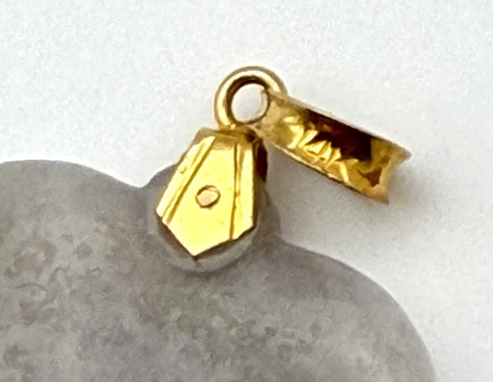 Vintage Jade Heart Pendant 14K Gold Bail Lavender Green Carved Jade Charm