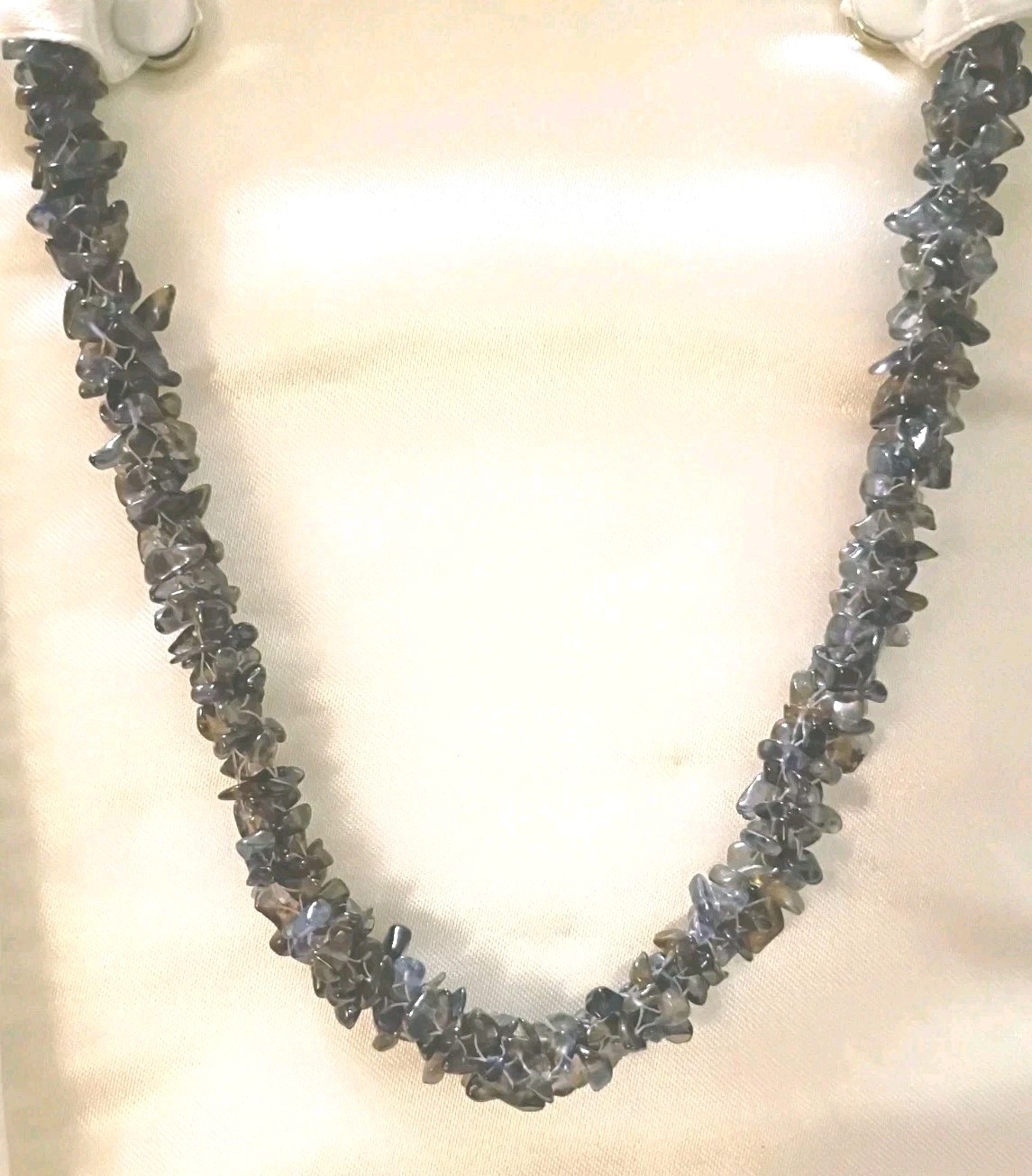 Vintage 28″ Natural Iolite Polished Purple Grey Chip Bead Statement Necklace