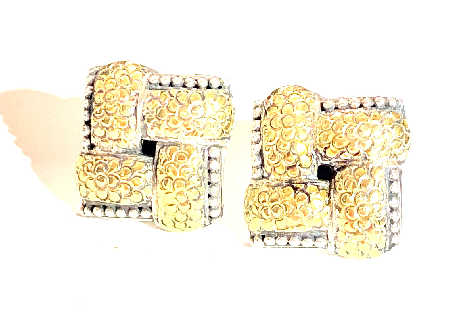 Vintage Sterling & 18k Gold John Hardy “The Dot Collection” Woven Earrings 3/4″